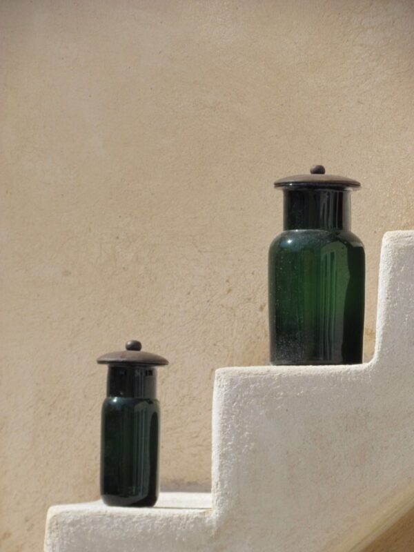 Green Glass Storage Jars, Set of 2